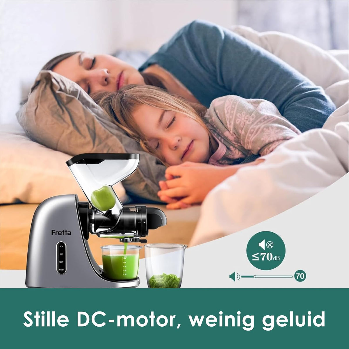 Fretta Masticating Juicer Slow Juicer Sapcentrifuge, groente en fruit, 200 W, fruitpers, elektrische sappers, selderij, sapmaker, machine, koude pers, fruitpers, 76 mm, BPA-vrij (zilver)