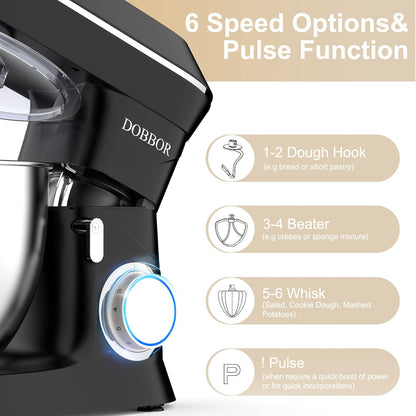 9.5L Keukenmachine kneedmachine 1500W, DOBBOR mixer met garde, deeghaak, klopper, spatbescherming, 7 snelheden planetair mengsysteem, stil en multifunctioneel