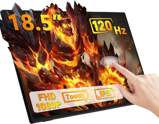 GeeekPi 18,5 inch draagbare monitor, 1920 x 1080 IPS touchscreen, 120 Hz, 1080p touch-display met HDMI USB-C, ingebouwde luidsprekers, standaard VESA voor Xbox PS4/5, laptop, Mac, PC