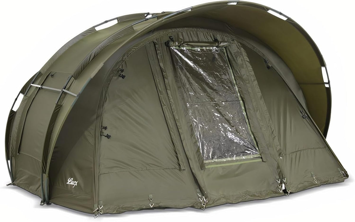 Lucx Leopard Bivvy vistent voor personen, karpertent voor 2 tot 3 mannen, visserstent Carp Dome Fishing Tent 10.000 mm, olijfgroen, 1-3 tent