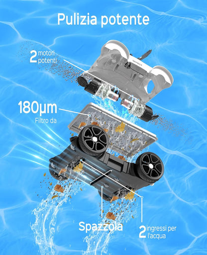 WYBOT Zwembadrobot 150W Krachtig voor het reinigen van grote bladeren en stenen, zwembadstofzuiger met dubbele motor, 3 timerfuncties, vloerreinigingsborstel, Perfect voor zwembaden