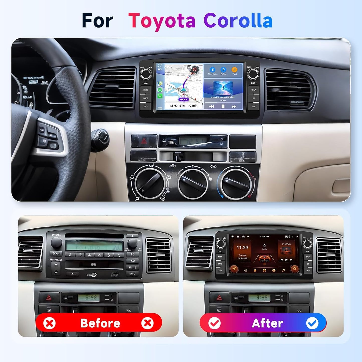 Android autoradio – Multimediaspeler – Navigatiesysteem – Touchscreen Radio – 2-DIN Radio – 7 Inch Touchscreen – Wireless CarPlay en Android Auto – 2 GB RAM + 64 GB Opslag