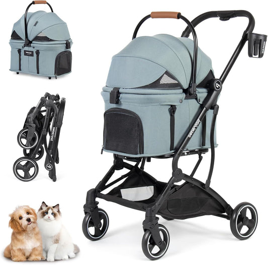 T3 Huisdierwagen, 3-in-1 hond en kat, kinderwagen voor kleine middelgrote honden en katten, opvouwbare lichte puppywagen, huisdiergear, reizen, hondenwagen (groen)