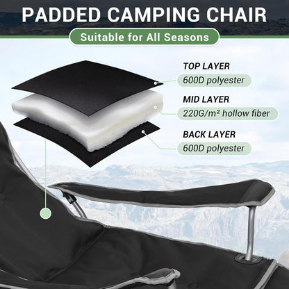 #WEJOY 2-in-1 campingstoel, opvouwbaar met voetensteun, gevoerde ligstoel met verstelbare rugleuning, relaxstoel, ligstoel met bekerhouder, ligstoel voor outdoor, camping, zwart, set van 2