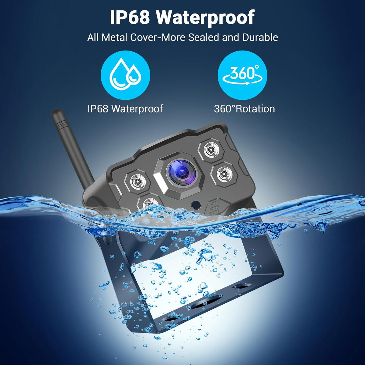 Hikity draadloze digitale achteruitrijcamera met 7 inch touchscreen met nachtzicht 1080P HD IP68 waterdichte camera voor auto/camper/vrachtwagen/SUV