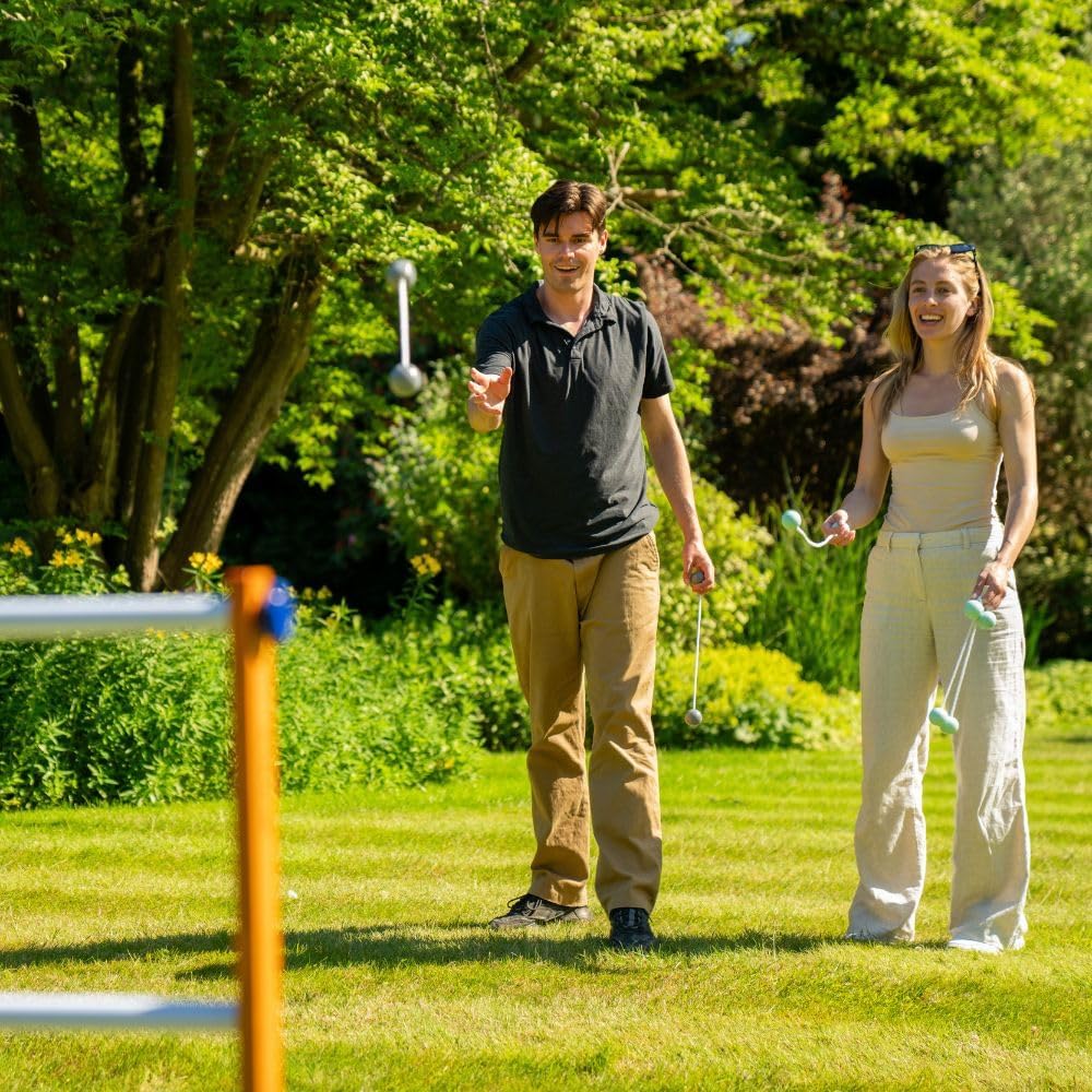 Uber Games Ladder Golfspeelset, hoogwaardig ladder-tuinspel van rubberhout, 12 bolas-ballen van echt goud, draagtas en opbergtas van zeildoek