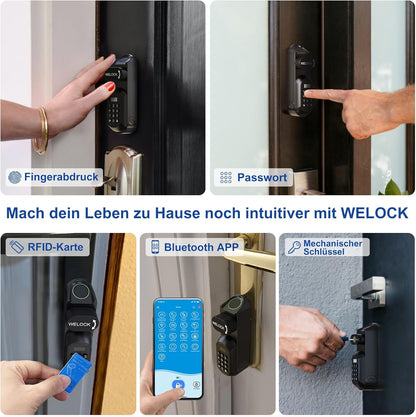 WELOCK U81 Deurslot, vingerafdruk, elektronisch deurslot, code met RFID-kaart, app, wifi, vingerafdrukslot, huisdeur, IP65, slim slotcilinder voor deuren van 60-115 mm, Smart Lock