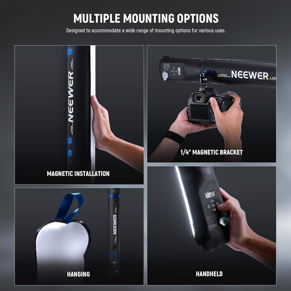 Neewer BASICS 30W Handheld RGB Vullicht 35.5"/90cm, Draagbare Opblaasbare TPU Verlichting 5000mAh Type C 45W in/30W Out, 3000Lux 17 Effecten 2700-6500K CRI95 voor Studio Fotografie Video Opname, GC30C