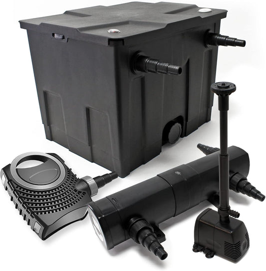 Set bio-vijverfilter voor 12.000 l UVC 24 W vijverzuiveraar pomp 80 W skimmer fontein