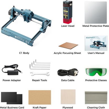 SCULPFUN C1 Mini Laser Engraver, 3W Portable Laser Engraving Machine with 0.04mm Ultra Fine Spot, Work for DIY Beginners,Plywood,Leather,Kraft Paper,Slate, Engraving Area 150 * 130mm