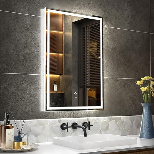 LED Spiegel Badkamer – Make-up Spiegel – Verlichte Spiegel – Wandspiegel – Anti Condens Spiegel – 50x70 cm – Dimbare LED Verlichting – Instelbare Kleurtemperatuur - QUORE