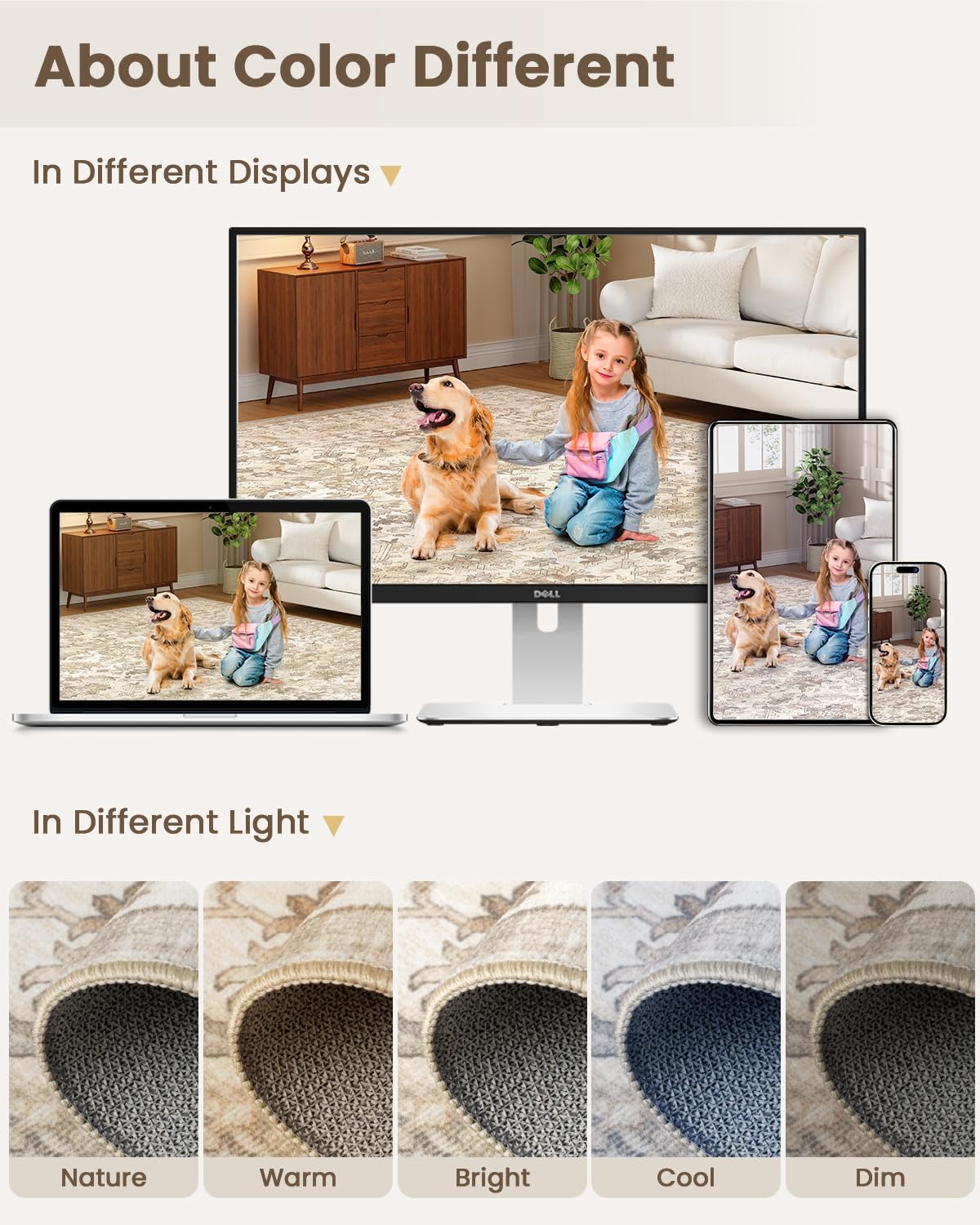 HOMFINE Vintage tapijt - woonkamertapijt slaapkamertapijt wasbare tapijten eetkamertapijt laagpolig buitentapijt pluizig antisliptapijt 200 x 300 cm Beige
