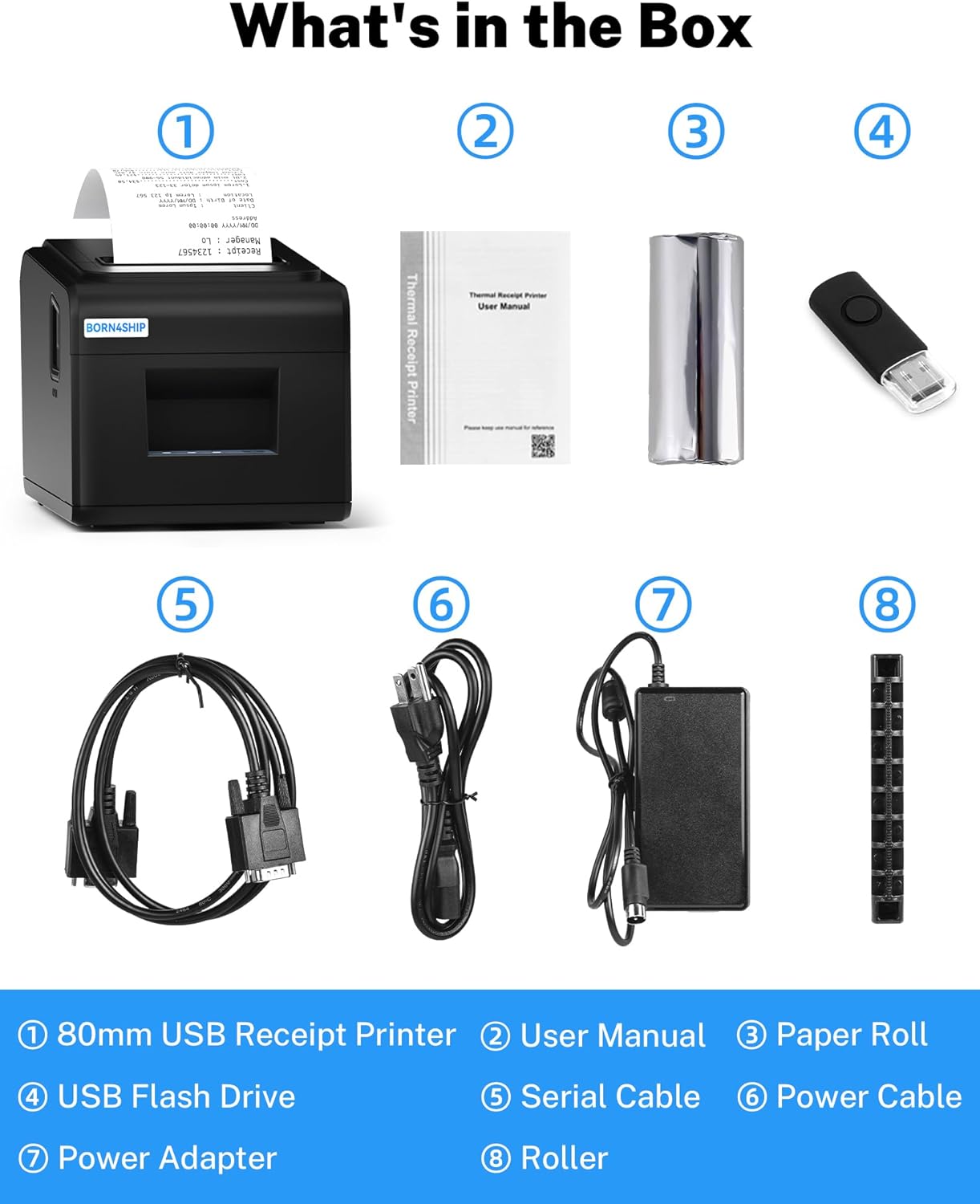 Thermoprinter, bondrukcer, 80 mm, thermische directe printer met USB-seriële LAN-poort, auto-cut lade, POS-printer, compatibel met ESC/POS Mac Windows Linux - V330M