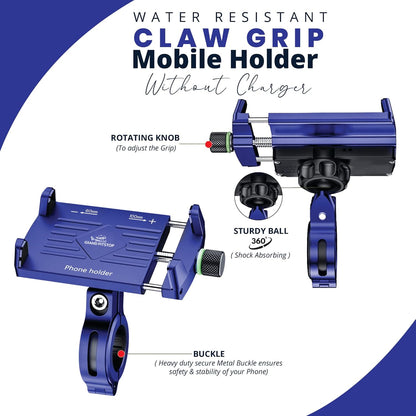 Grandpitstop - Claw Grip Aluminium Waterproof Bike/Motorcycle/Scooter Mobile Phone Holder Mount, Ideal For Maps And Gps Navigation - Blue
