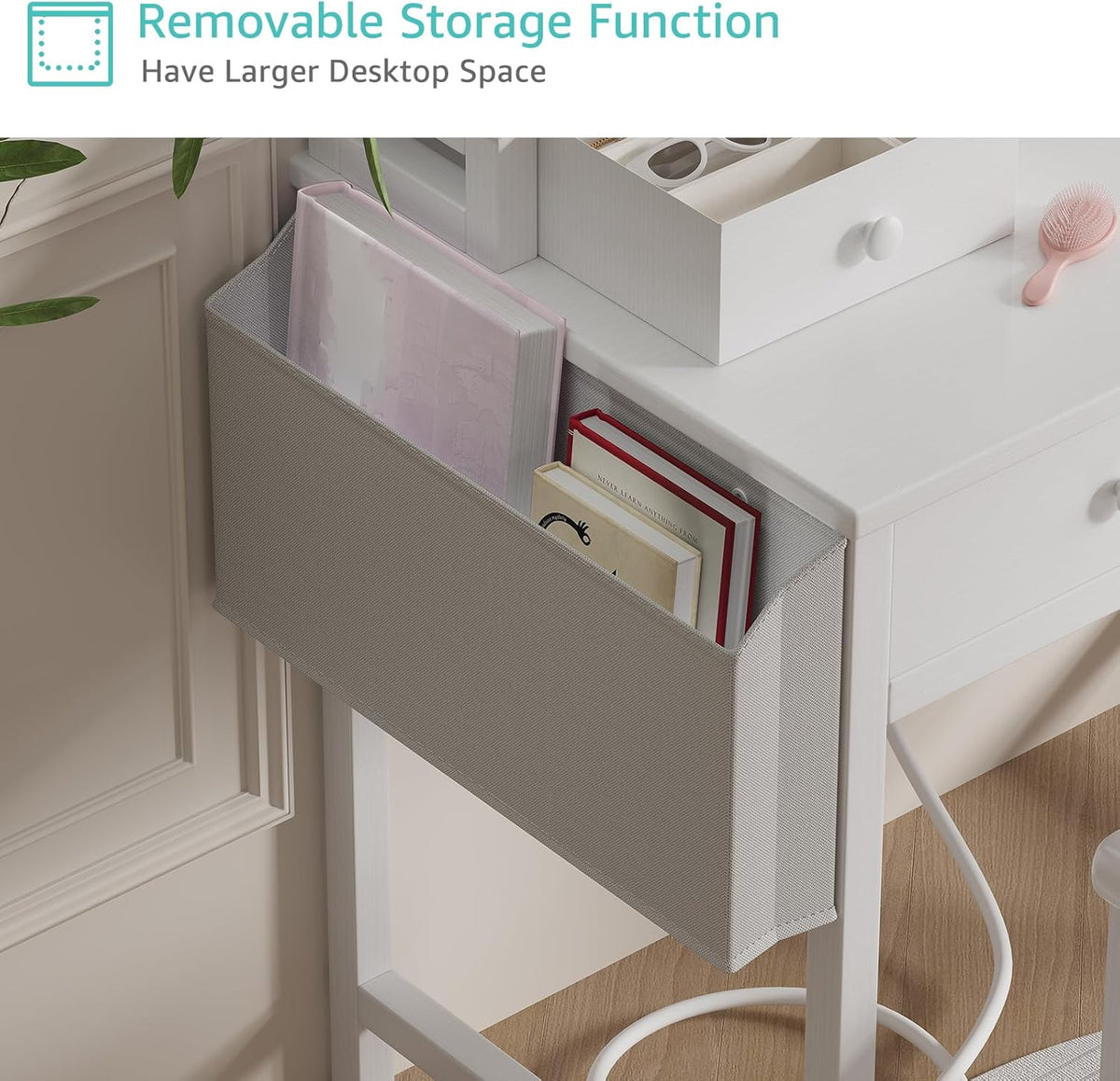 Witte make-uptafel met spiegel en verlichting, make-uptafel set voor kleine meisjes met stoel, make-upcommode met laden en stopcontact voor slaapkamer, klein