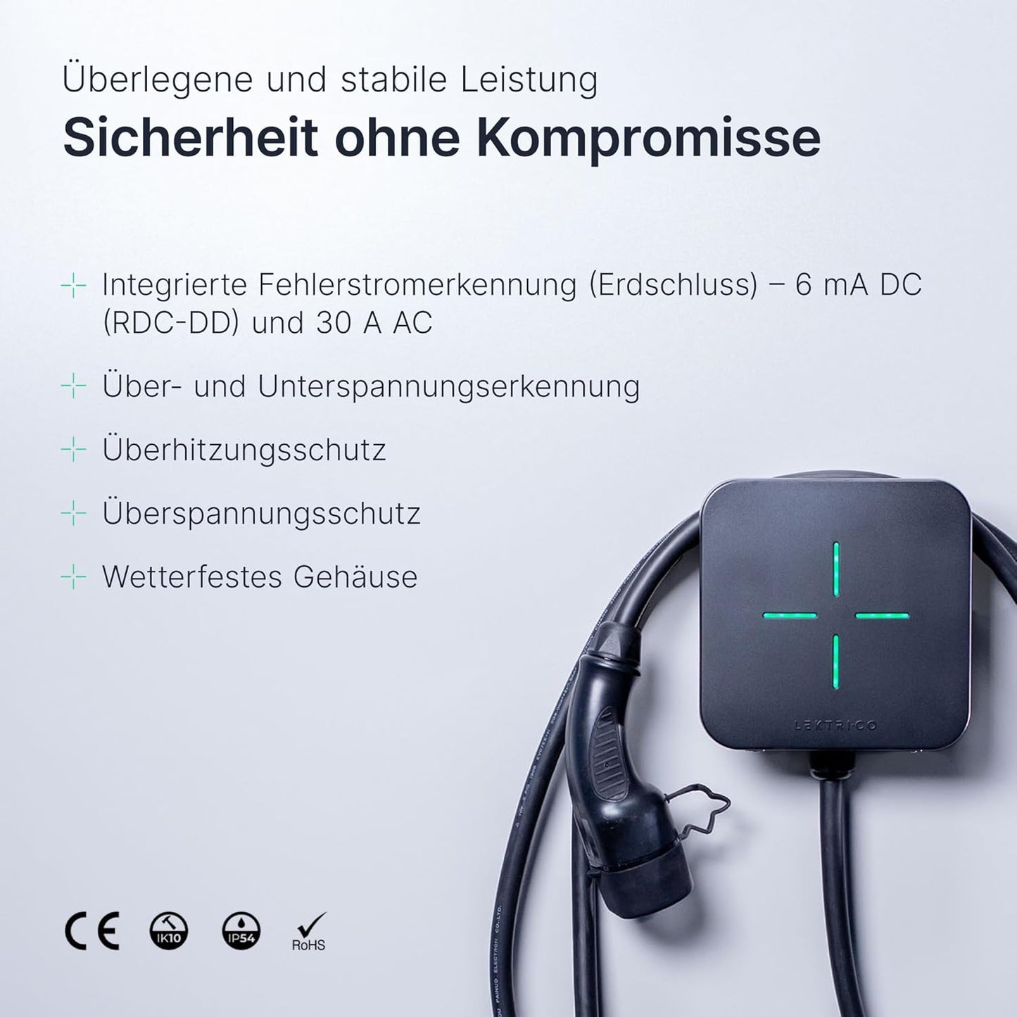 LEKTRI·CO - Oplader voor EV 1P7K V2 - Oplaadstation voor EV 7,4 kW Hybride, Fotovoltaïsche compatibel, eenfasig 230V, stroom 6A-32A - 5m oplaadkabel voor EV - WLAN-verbinding
