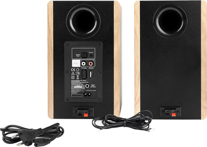 THOMSON Cosy WS902DUO Boekenkast, 150 W, stereo, Bluetooth 5.3, USB-weergave, afstandsbediening, aanbevolen voor smartphone, pc en platina vinyl, houtafwerking