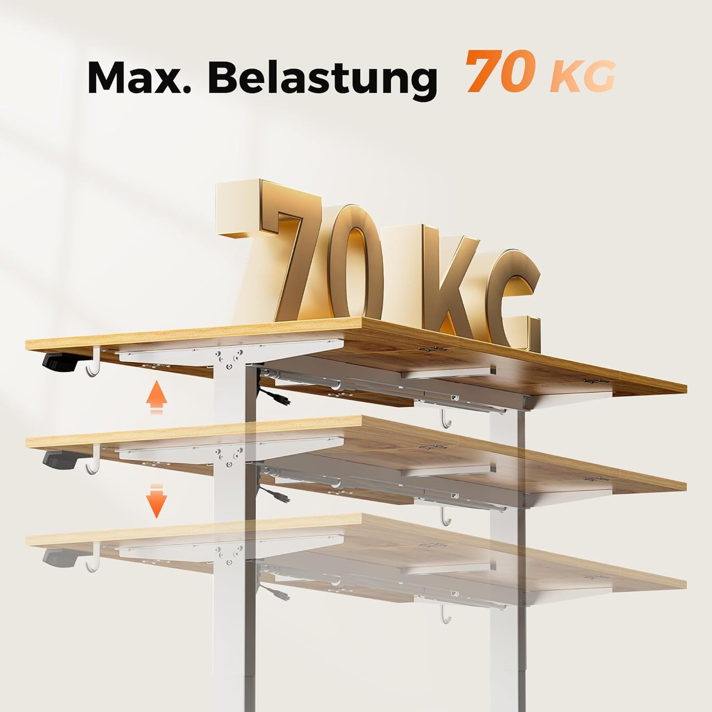 Agilestic Elektrisch in hoogte verstelbaar bureau, 160 x 80 cm, zit-sta bureau met geheugenfunctie, in hoogte verstelbare computertafel, gamingbureau met vierkant tafelblad, lichtbruin