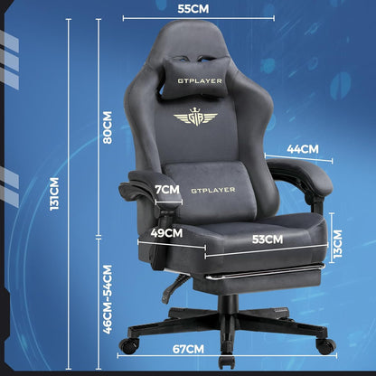 GTPLAYER Gaming Chair Fabric with Pocket Spring Cushion, Large and High Gamings Chairs 350lbs High Back Computer Chair with Footrest for Adults Lumbar Support Swivel Game Chair for Office