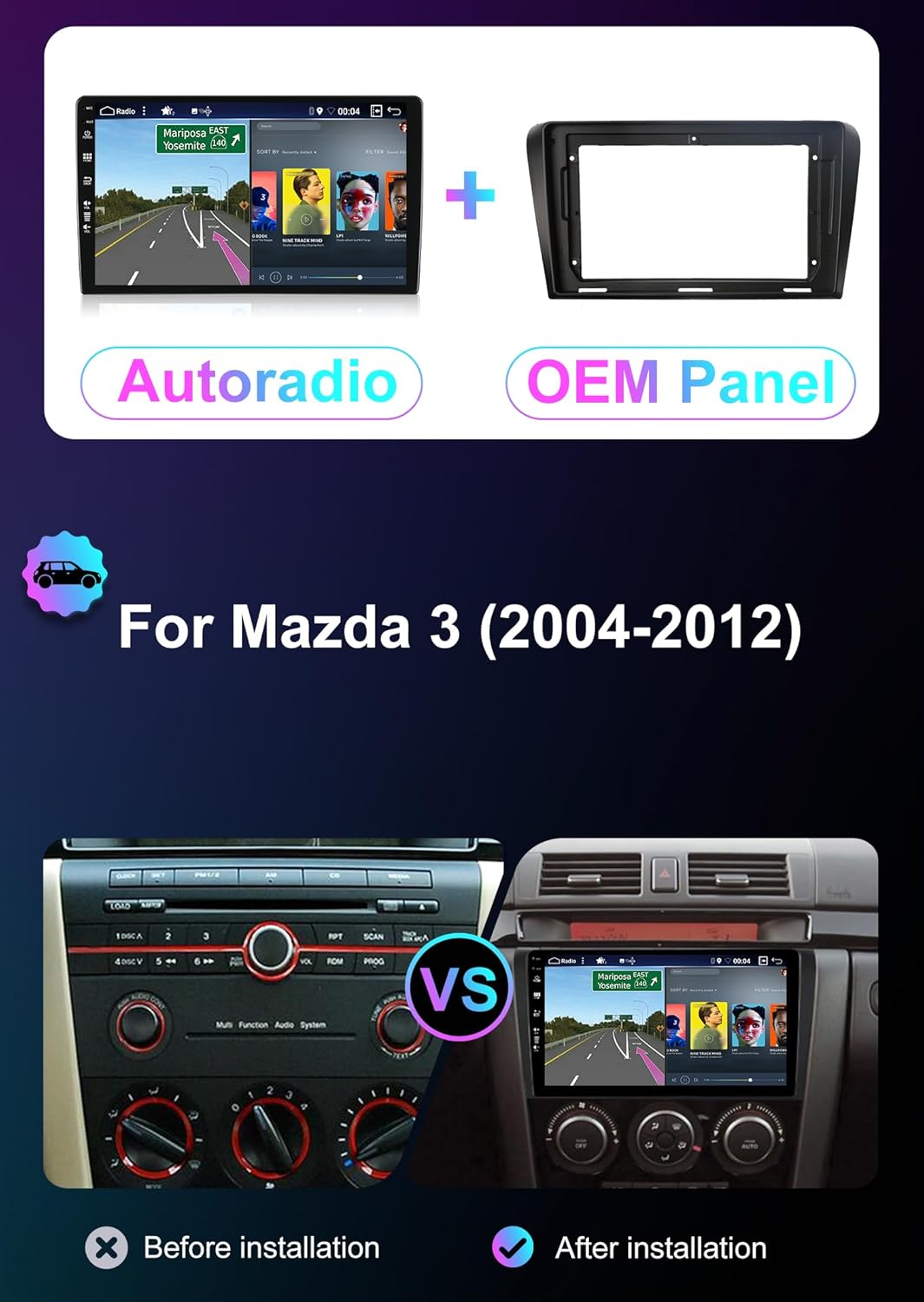 2-DIN Autoradio – Android Autoradio – Auto Multimedia Systeem – Inbouw Radio – Touchscreen Radio – 9 Inch IPS Scherm – Ingebouwde CarPlay & Android Auto – 6GB RAM 128GB Opslag
