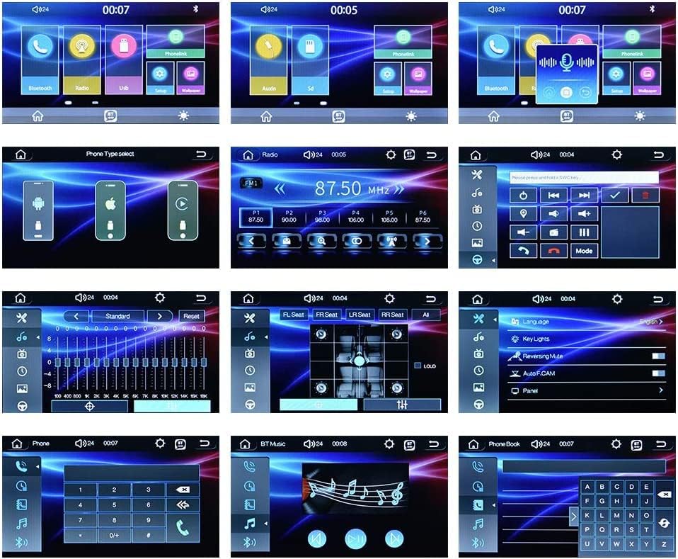 Bluetooth autoradio 1 DIN met Carplay Android Auto, 9 inch afneembaar touchscreen met kleurrijke lichten FM SWC Mirror Link + achteruitrijcamera