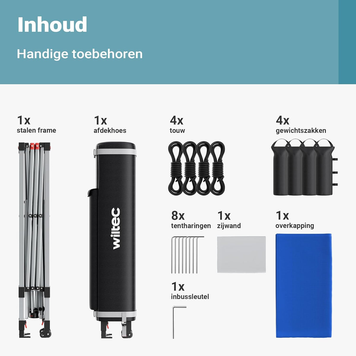 Wiltec opvouwbaar paviljoen met UV-bescherming tuinpaviljoen met sluitsysteem in blauw 3 x 3 m