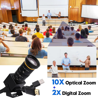 Svpro HDMI-camera, 4K, industriële USB-camera, HD streaming, webcam met 5-50 mm Telephoto zoom, handmatige lens, H.265 CS mount camera, 10 x optische zoomcamera voor pc, computer, laptop, bewaking