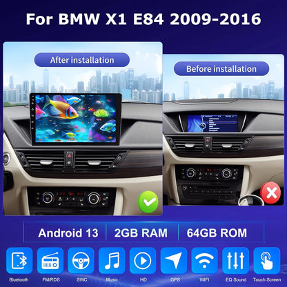 [2+64G] Car Radio for BMW X1 E84 2009-2016 with Wireless CarPlay & Android Auto, 10.1 inch Touchscreen Car Stereo Support WiFi, GPS Navigation, Bluetooth, FM RDS, EQ, Split Screen