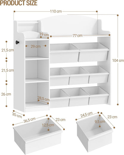 Hzuaneri Children's Bookshelf, Wooden Bookshelf, Toy Shelf with 8 Non-woven Boxes, Suitable for Children's Room, Living Room, Study Room White 30 x 110 x 104 cm KB42003W