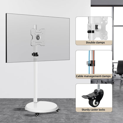 Witte mobiele tv-standaard op wielen voor 24-43 inch plasma/LCD/led-tv-vloerstandaard, 360 graden draaibaar, televisiestandaard in hoogte verstelbaar, max. 30 kg, geschikt voor woonkamer,