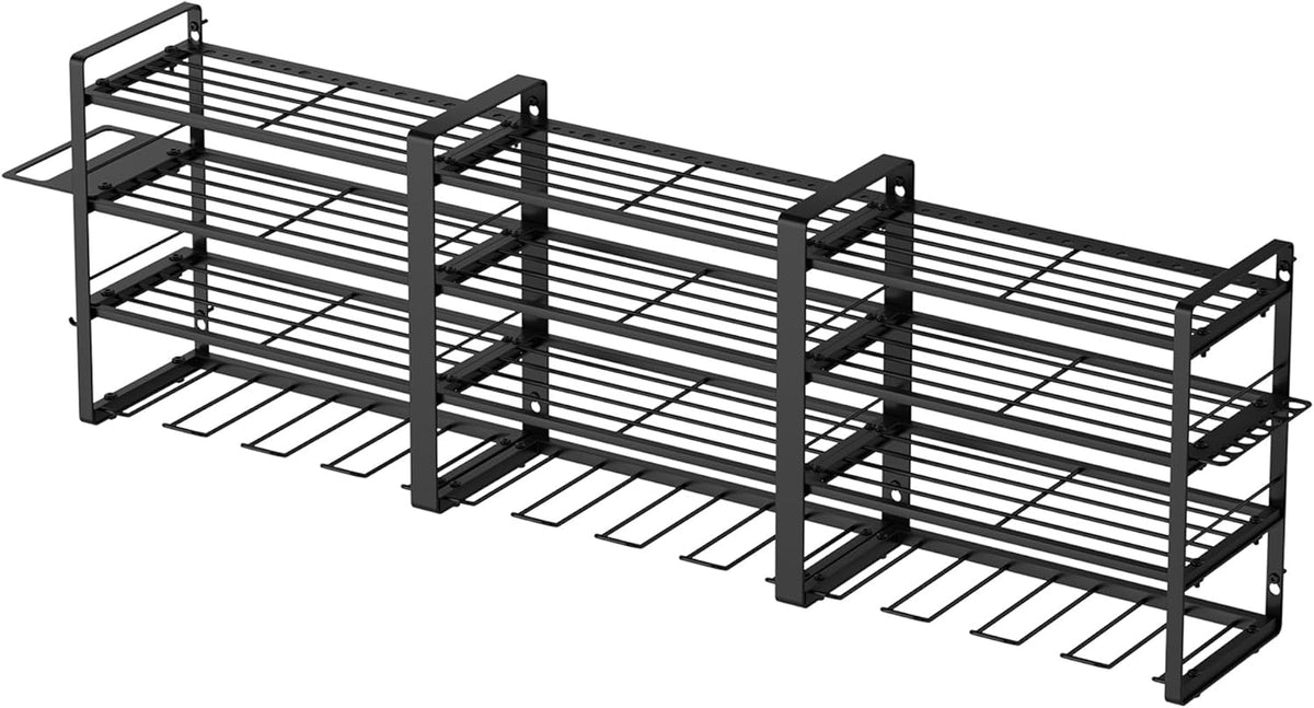 W-17 4-laags metalen heavy-duty garagegereedschap, werkplaatsschuur, organizer met 4 extra boorhouders (120 x 25 x 45 cm, 4 lagen)