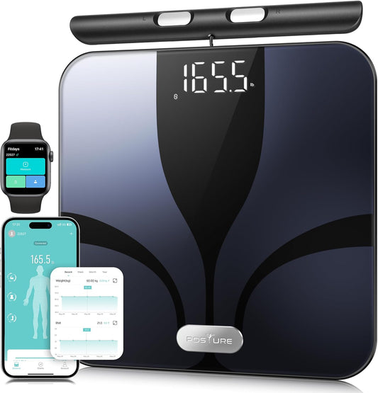 Posture Weegschaal voor lichaamsgewicht en vetpercentage, 8 elektroden groter platform digitale weegschaal voor BMI 28 lichaamssamenstelling meting, badkamer slimme weegschalen met LED-display FSA of
