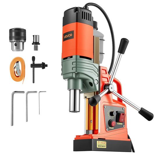 VEVOR Magnetic Drill 1350 W, Drill Diameter 50 mm, Power 12500 N, Max Stroke 210 mm with Cooling Connection, Column Drill for Metal Surfaces, DIY