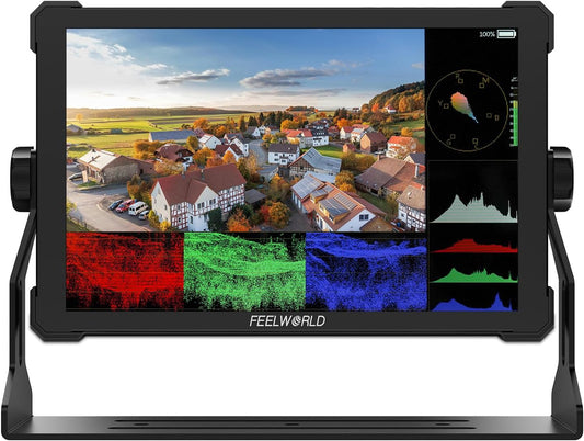 FEELWORLD T10 10.1 Inch Aluminium Camera Veldmonitor Touchscreen 4K 60Hz HDMI Camera Monitor met 1920x1080,3DLUT,HDR,Waveform,NP-F970 Externe Montage