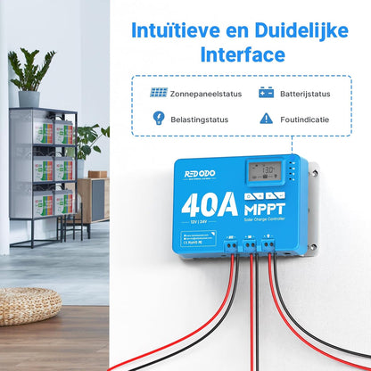 Redodo 40 Amp MPPT 12V/24V DC Input Solar Laadregelaar met ingebouwde Bluetooth-module, parameter verstelbare LCD-scherm LED-indicatoren