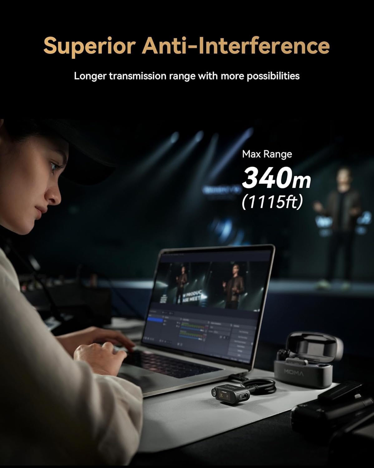 Hollyland Lark MAX 2 draadloze microfoon voor iPhone, camera en Android, AI-ruisonderdrukking, 32-bit full-chain audio, bereik 340 m, geschikt voor vloggen en streaming (1 zender + 1 camera-ontvanger)