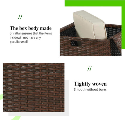 YIYAN 2 stuks terrasvoetenbankjes voor buiten, PE-rotan voetenbank met opbergruimte, voor alle weersomstandigheden, outdoor, voetensteun met afneembaar kussen (wit)