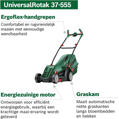 Bosch grasmaaier UniversalRotak 37-555 met snoer (1400 W motorvermogen, maaibreedte: 37 cm, grasopvangbak 40 liter, Ergoflex-handgrepen)