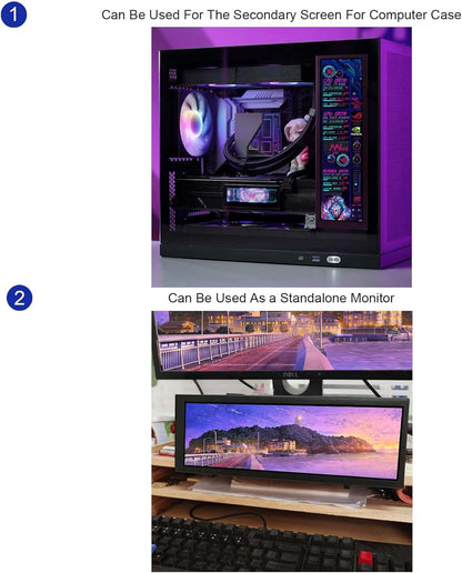 VSDISPLAY Zwart 8.8 inch 1920x480 600 nit IPS Lange Strip LCD-monitor, USB-videopoort, voor DIY Subscherm/PC Case Display