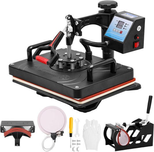 Transferpers, hittepers, 360 graden, 29 x 38 cm, draaibaar, doe-het-zelf, multifunctionele sublimatie, warmtepers, transferdrukmachine voor T-shirts, hoeden, tassen, tegels, EU-stekker (5-in-1