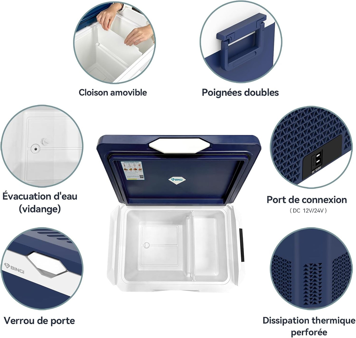 BINGI Compressor Koelbox, 30 Liter Draagbare Auto Koelkast, 12/24 V DC en 230 V AC voor Auto, Vrachtwagen, Camping, Camper en Stopcontact