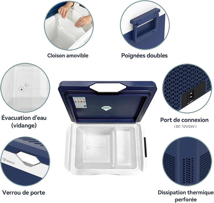 BINGI Compressor Koelbox, 30 Liter Draagbare Auto Koelkast, 12/24 V DC en 230 V AC voor Auto, Vrachtwagen, Camping, Camper en Stopcontact