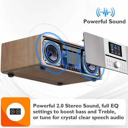 MS4 CD-speler DAB Radio Hifi Systeem,Bluetooth, Krachtige Stereo Systeem,Digitale Radio DAB+,Akoestische Houten Kast,CD Speler Met Speakers,40 Presets,Hoofdtelefoon Jack,Walnoot Finish