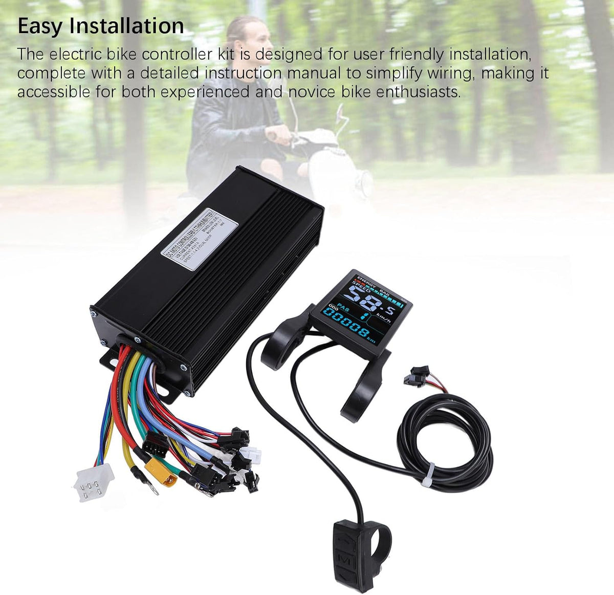 Chiciris Electric Controller Kit, 36V 48V 52V 1500W 2000W Sinusgolven Controller LCD -display met Achtergrondverlichting voor Hall en Non Hall Brushless Motors