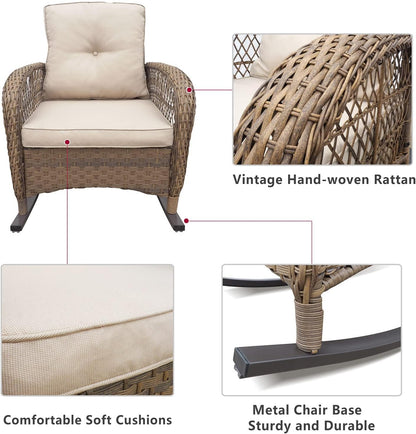 ATR ART TO REAL Tuin schommelstoel, outdoor rotan schommelstoel met all-weather handgeweven hars rieten, terras ontspannende lounge meubels met gepoedercoat metalen frame voor achtertuin, veranda