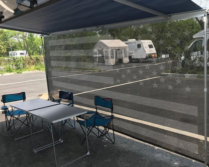 Tentproinc RV luifel zonnescherm 7' X 12' 3'' (Amerikaanse vlag) zwart gaas zonnescherm camper trailer luifel schaduwscherm UV-blokker voltooide kits