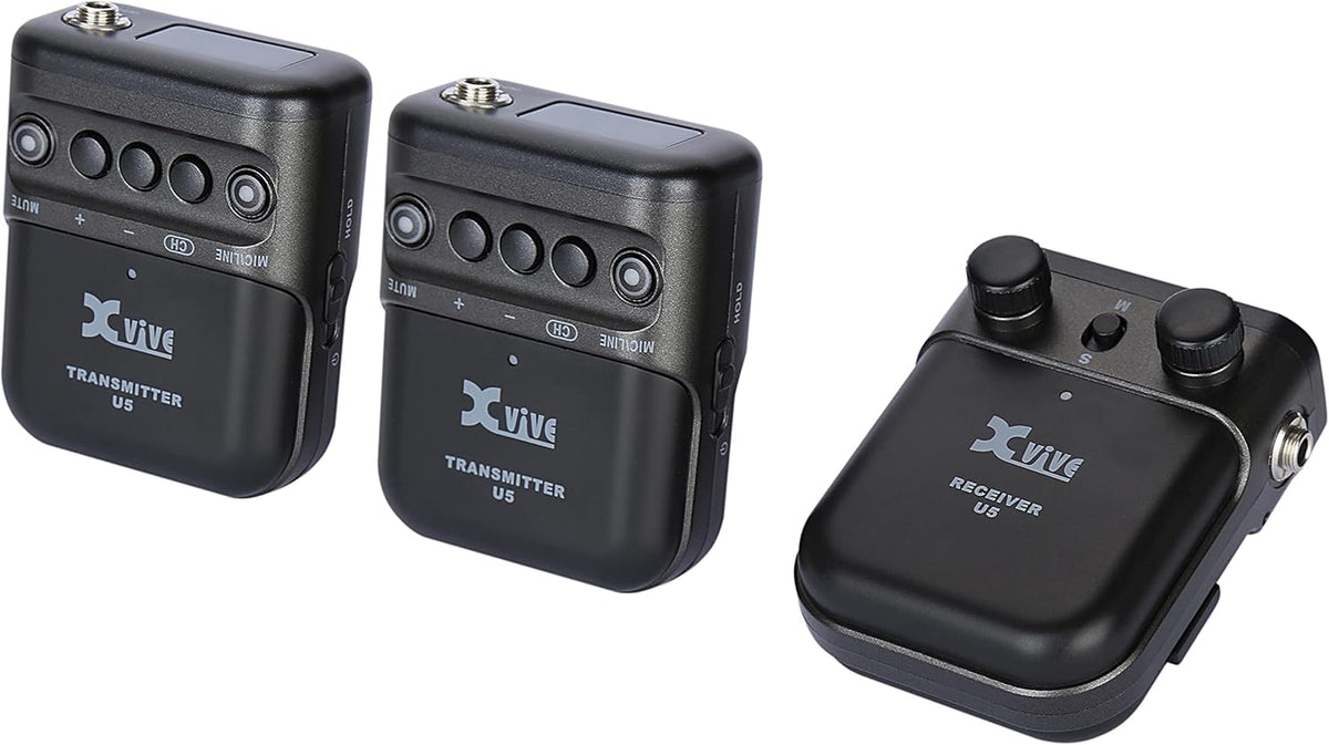 Draadloos audiosysteem – Draadloze microfoonset – Lavalier microfoon – Interview microfoon – Podcast microfoon – Bundel met 2 zenders en 2 lavaliermicrofoons – 2,4 GHz en minder dan 6 ms latentie