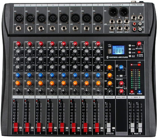 Depusheng DA8 Mengconsole, professioneel, 8-kanaals, stereogeluid, Bluetooth-USB-opname, computerweergave, fantoomvoeding, USB, digitale audio-mixer-versterker