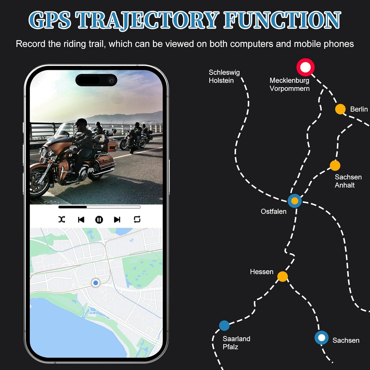 OBEST Dubbele camerasysteem voor motorfiets, 3-inch scherm met lcd-display, 1080P, kan via mobiele telefoon, interne lusopname en GPS-systeem worden verbonden