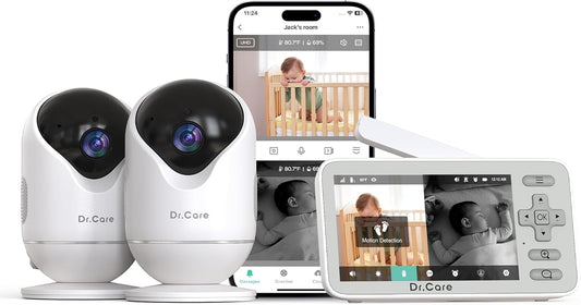Dr.Care VistaView Lite Smart WiFi Baby Monitor en 2 camera's, 4 inch display 720P, camera 1080P, app, bewegingswaarschuwingen, nachtzicht, batterij 3000 mAh, bidirectionele audio, bereik 390 m.